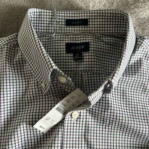 J. Crew Men's Plaid Shirt - Green, Purple, and White